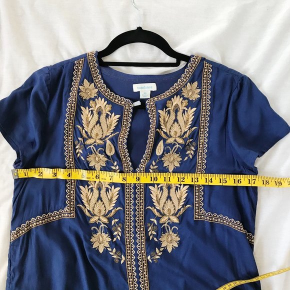 Sundance Venezia Lapis and Gold Short sleeve Bohemian Dress - Picture 13 of 15